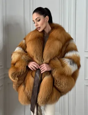 Шуба - пончо из меха огненной лисы огненно-рыжая