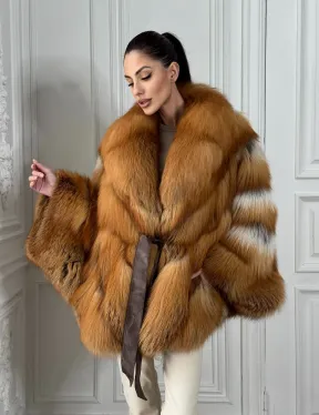 Шуба - пончо из меха огненной лисы огненно-рыжая