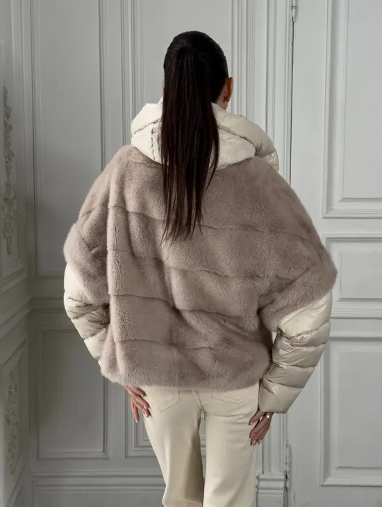 Норковый женский полушубок-жилет 2в1 в цвете «Нюд»