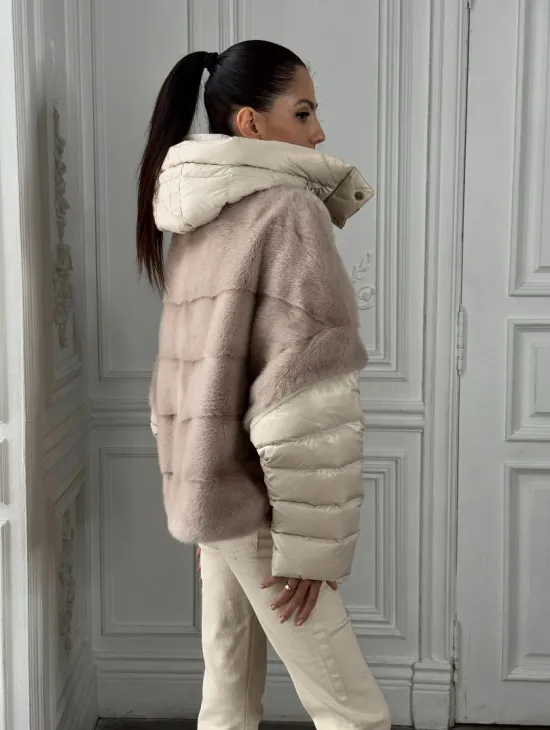 Норковый женский полушубок-жилет 2в1 в цвете «Нюд»