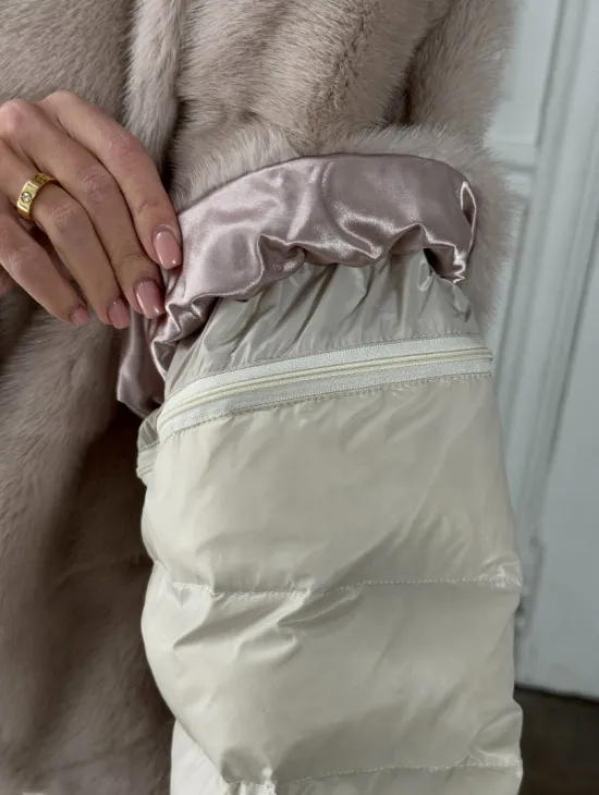 Норковый женский полушубок-жилет 2в1 в цвете «Нюд»