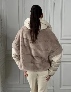 Норковый женский полушубок-жилет 2в1 в цвете «Нюд»