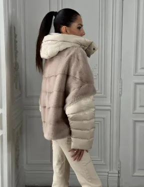 Норковый женский полушубок-жилет 2в1 в цвете «Нюд»
