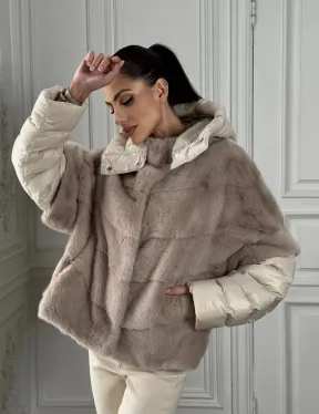 Норковый женский полушубок-жилет 2в1 в цвете «Нюд»