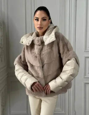 Норковый женский полушубок-жилет 2в1 в цвете «Нюд»
