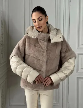 Норковый женский полушубок-жилет 2в1 в цвете «Нюд»