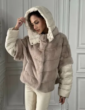 Норковый женский полушубок-жилет 2в1 в цвете «Нюд»