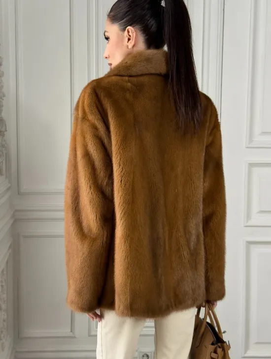 Полушубок норковый Vintage Dark Gold с английским воротником