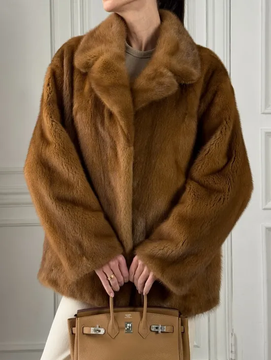 Полушубок норковый Vintage Dark Gold с английским воротником