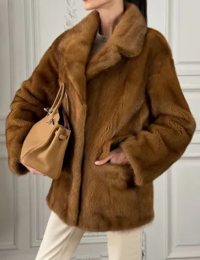 Полушубок норковый Vintage Dark Gold с английским воротником