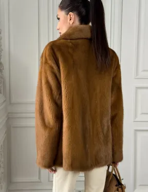 Полушубок норковый Vintage Dark Gold с английским воротником