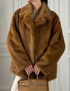 Полушубок норковый Vintage Dark Gold с английским воротником