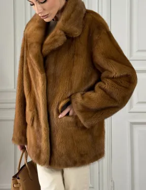 Полушубок норковый Vintage Dark Gold с английским воротником