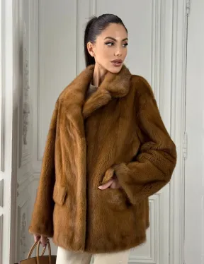 Полушубок норковый Vintage Dark Gold с английским воротником