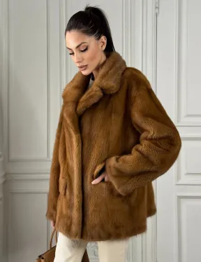 Полушубок норковый Vintage Dark Gold с английским воротником