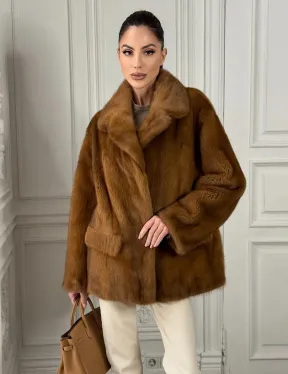 Полушубок норковый Vintage Dark Gold с английским воротником