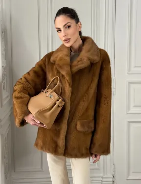 Полушубок норковый Vintage Dark Gold с английским воротником