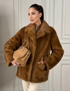 Полушубок норковый Vintage Dark Gold с английским воротником