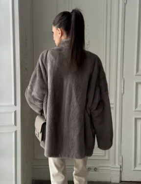 Женский меховой норковый полушубок с V-образным воротником