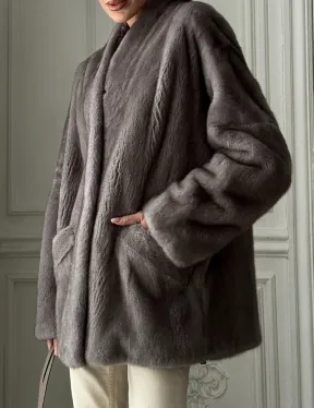 Женский меховой норковый полушубок с V-образным воротником