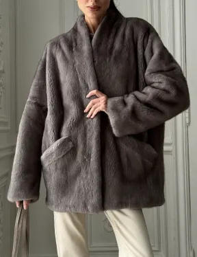 Женский меховой норковый полушубок с V-образным воротником