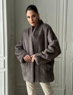 Женский меховой норковый полушубок с V-образным воротником