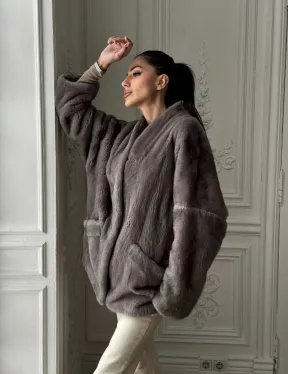 Женский меховой норковый полушубок с V-образным воротником