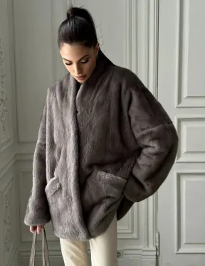 Женский меховой норковый полушубок с V-образным воротником