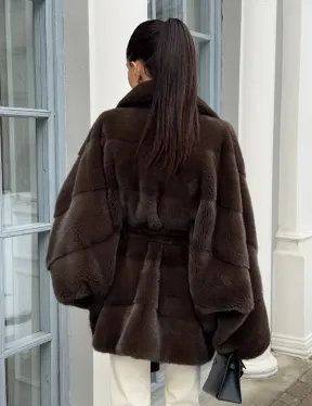 Летучка - шуба из норки с английским воротником цвет 