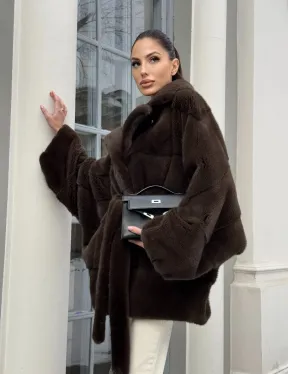 Летучка - шуба из норки с английским воротником цвет 