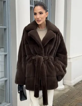 Летучка - шуба из норки с английским воротником цвет 