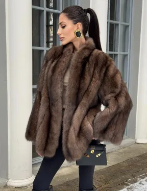 Полушубок из баргузинского соболя с V-образным воротником седина 2/3