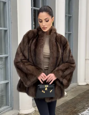 Полушубок из баргузинского соболя с V-образным воротником седина 2/3