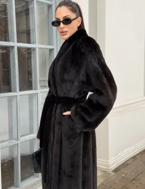 Натуральная коричневая норковая шуба в аукционном мехе SAGA FURS