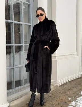 Натуральная коричневая норковая шуба в аукционном мехе SAGA FURS