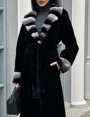 Шуба из стриженой норки с отделкой под шиншиллу