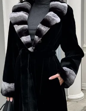 Шуба из стриженой норки с отделкой под шиншиллу