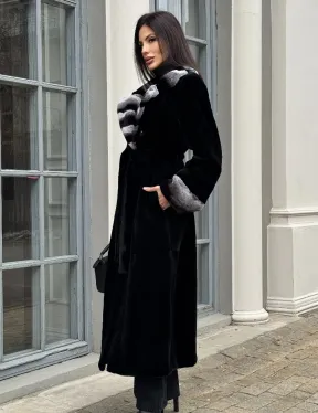 Шуба из стриженой норки с отделкой под шиншиллу