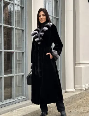 Шуба из стриженой норки с отделкой под шиншиллу