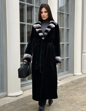 Шуба из стриженой норки с отделкой под шиншиллу