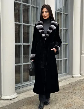 Шуба из стриженой норки с отделкой под шиншиллу