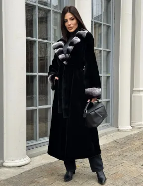 Шуба из стриженой норки с отделкой под шиншиллу