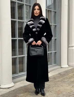 Шуба из стриженой норки с отделкой под шиншиллу