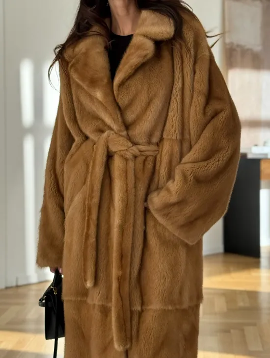 Норковая шуба - кимоно из меха норки premium golg fur со шлицей