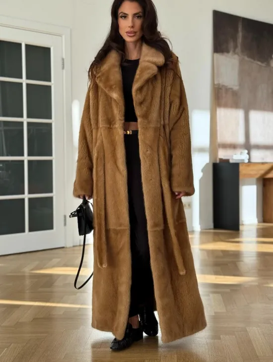 Норковая шуба - кимоно из меха норки premium golg fur со шлицей