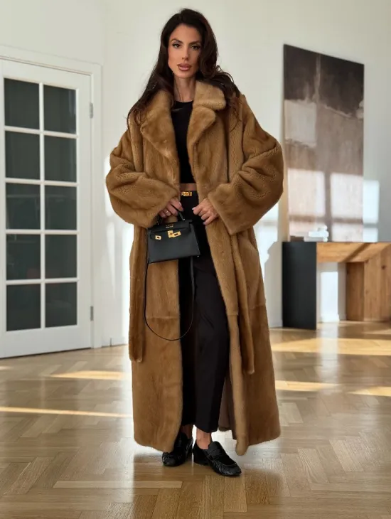 Норковая шуба - кимоно из меха норки premium golg fur со шлицей