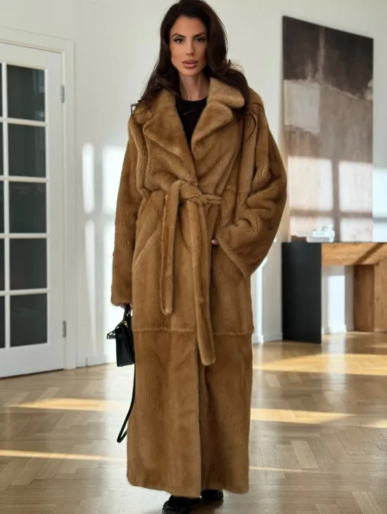 Норковая шуба - кимоно из меха норки premium golg fur со шлицей