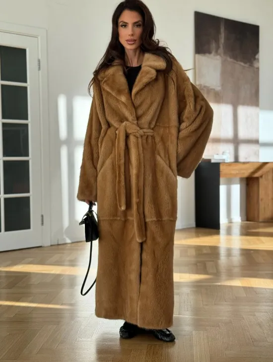 Норковая шуба - кимоно из меха норки premium golg fur со шлицей