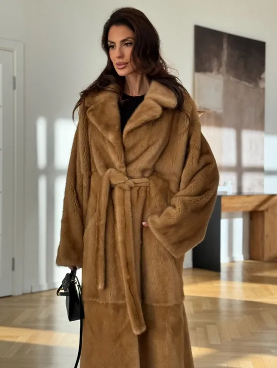 Норковая шуба - кимоно из меха норки premium golg fur со шлицей