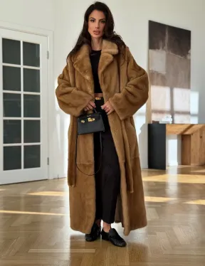 Норковая шуба - кимоно из меха норки premium golg fur со шлицей